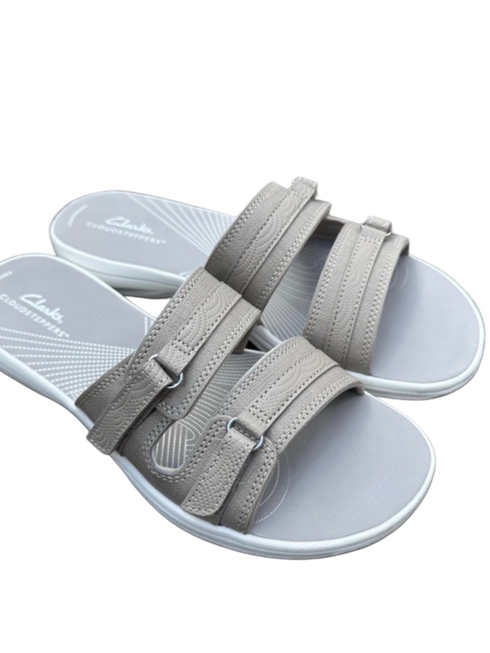 Clarks Cloudsteppers Slide Sandals Gray Adjustable Straps Comfort Size 9
